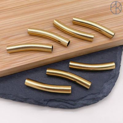 Бусина трубочка сталь 30х5 мм, цвет золото 18К