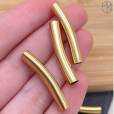 Бусина трубочка сталь 30х5 мм, цвет золото 18К