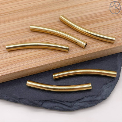 Бусина трубочка сталь 40х4 мм, цвет золото 18К