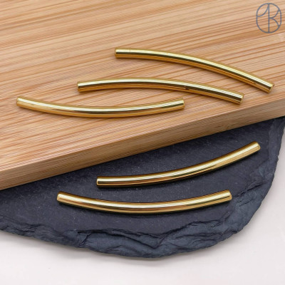 Бусина трубочка сталь 45х3 мм, цвет золото 18К