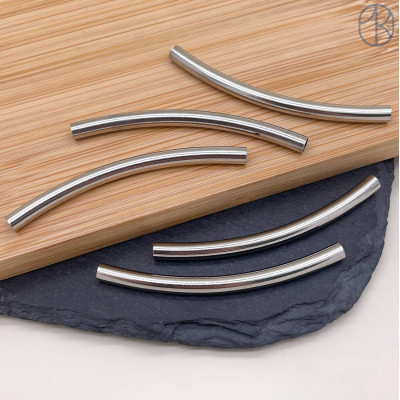 Бусина трубочка сталь 55х4 мм, цвет серебро