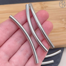 Бусина трубочка сталь 55х4 мм, цвет серебро