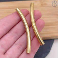 Бусина трубочка сталь 55х5 мм, цвет золото 18К 