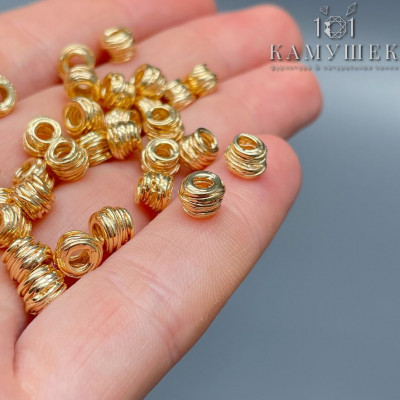 Бусина улей, цвет золото 4х6 мм