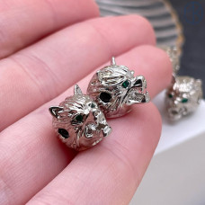 Бусина волк, цвет серебро 11 мм