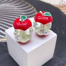 Бусина яблоко и лошадки красная эмаль 23х18 мм 