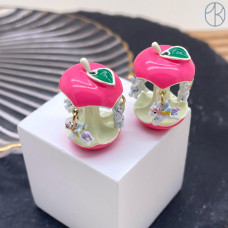 Бусина яблоко и лошадки розовая эмаль 23х18 мм 