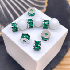 Бусина зеленые цирконы, цвет серебро 6 мм 