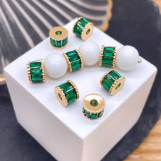 Бусина зеленые цирконы, цвет золото 6 мм 