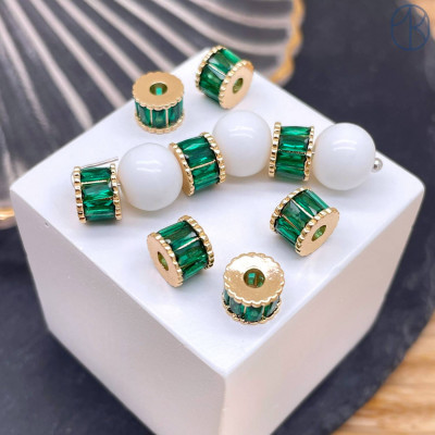 Бусина зеленые цирконы, цвет золото 6 мм 