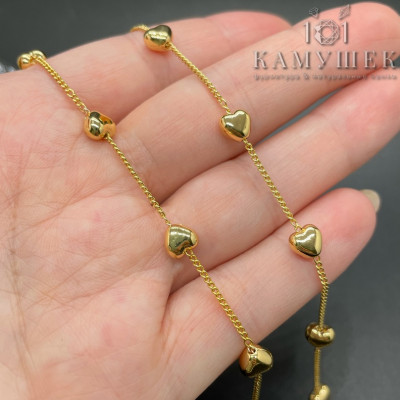 Цепь №107-1 цвет золото 1,3 мм объемное сердце