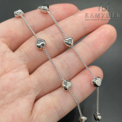 Цепь №107 цвет серебро 1,3 мм объемное сердце