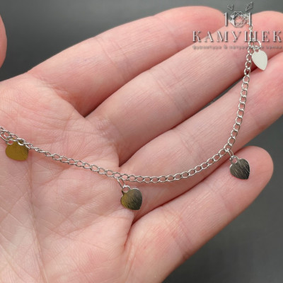 Цепь №13 цвет серебро 2 мм подвески сердце