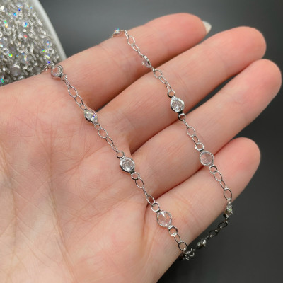 Цепь №201 цвет серебро 3х2 мм циркон 