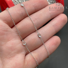 Цепь №204 цвет серебро капля циркон 8х3 мм