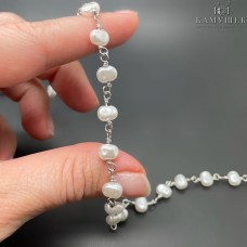 Цепь №266 цвет серебро, имитация жемчуга 6,5 мм