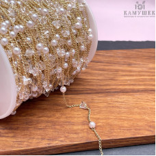 Цепь №273-1 цвет золото 1,3 мм, имитация жемчуга