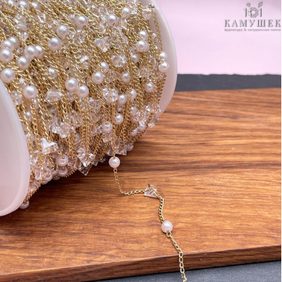 Цепь №273-1 цвет золото 1,3 мм, имитация жемчуга