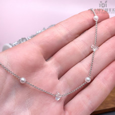 Цепь №273 цвет серебро 1,3 мм, имитация жемчуга