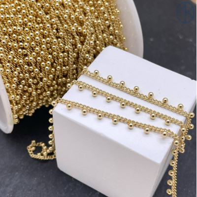 Цепь №308-1 цвет золото бусины 2 мм