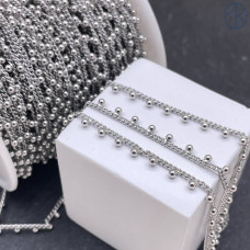 Цепь №308 цвет серебро бусины 2 мм