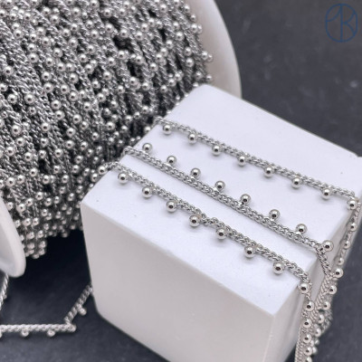 Цепь №308 цвет серебро бусины 2 мм