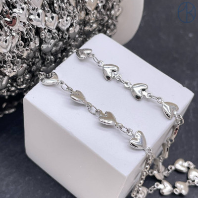 Цепь №309 цвет серебро сердце 6 мм