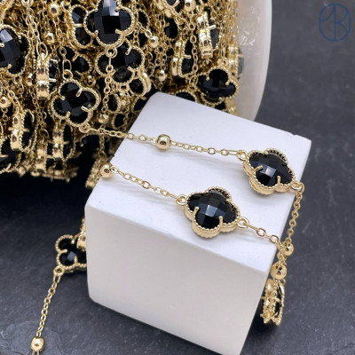 Цепь №310-1 цвет золото клевер черный 12 мм