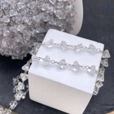 Цепь №312 цвет серебро чешское стекло прозрачное 6 мм