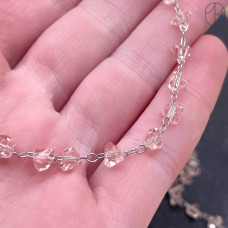 Цепь №312 цвет серебро чешское стекло розовое 6 мм