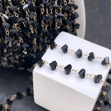 Цепь №313-1 цвет золото чешское стекло черное 6 мм