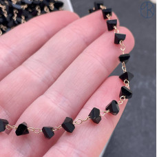 Цепь №313-1 цвет золото чешское стекло черное 6 мм