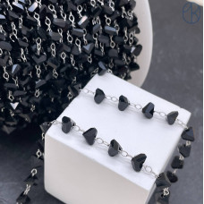 Цепь №313 цвет серебро чешское стекло черное 6 мм