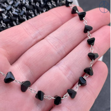 Цепь №313 цвет серебро чешское стекло черное 6 мм