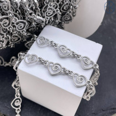 Цепь №318 цвет серебро сердце 8 мм