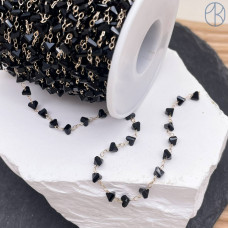 Цепь №343-1 цвет золото чешское стекло черное 4 мм