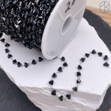Цепь №343 цвет серебро чешское стекло черное 4 мм
