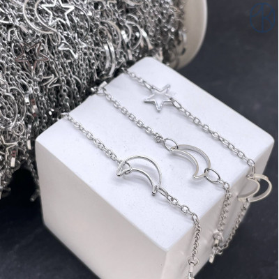 Цепь №36-1 цвет серебро звезда/луна 2х1 мм