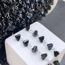 Цепь №387 цвет серебро черные цирконы 6 мм