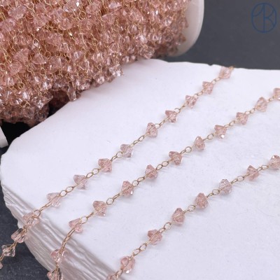 Цепь №402 цвет золото чешское стекло розовое 4 мм