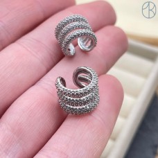 Кафф 3 ряда цирконы, цвет серебро 12,5 мм