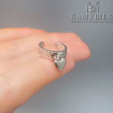 Кафф c сердцем, цвет серебро 11,5 мм 