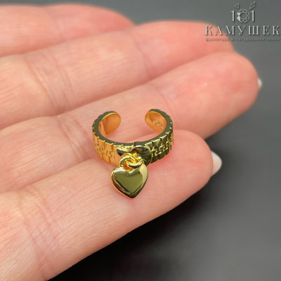Кафф c сердцем, цвет золото 11,5 мм 