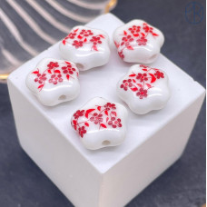 Керамика клевер узор красный 14 мм штучно