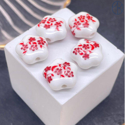 Керамика клевер узор красный 14 мм штучно