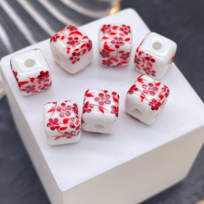 Керамика куб узор красный 8 мм штучно