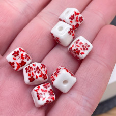 Керамика куб узор красный 8 мм штучно