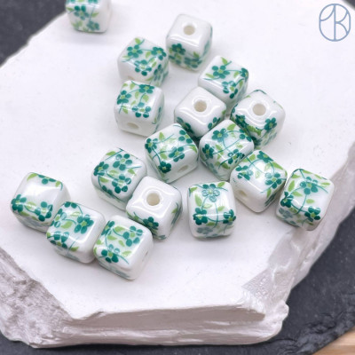 Керамика куб зеленый узор гжель 8 мм штучно