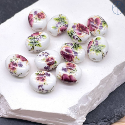 Керамика овал фиолетовый цветок гжель 14 мм штучно