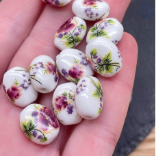 Керамика овал фиолетовый цветок гжель 14 мм штучно